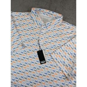 NWT Straight Down Polo Shirt Mens XL White AOP Jet Setter Print Performance Golf